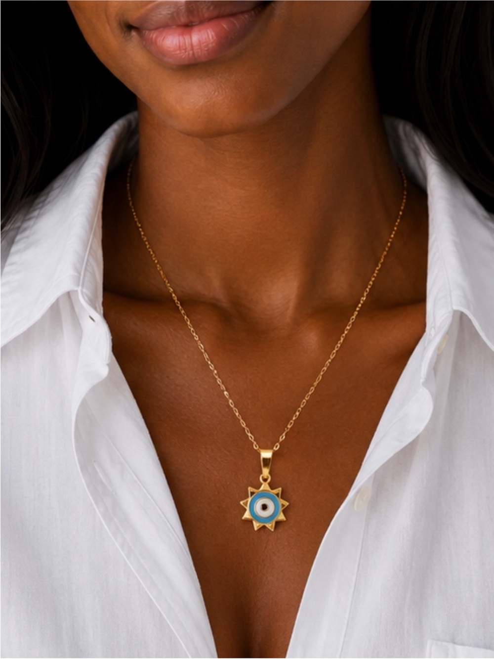 New! Preppy 18K Gold Plated Evil Eye Necklace NWOT 5064